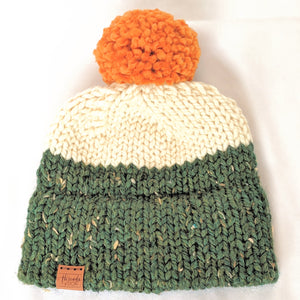 Ireland double brim knitted hat with yarn pompom