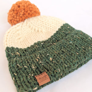 Ireland double brim knitted hat with yarn pompom