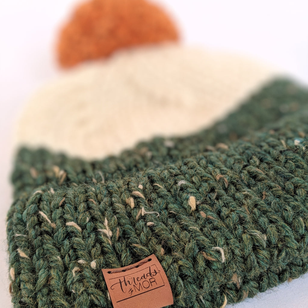 Ireland double brim knitted hat with yarn pompom