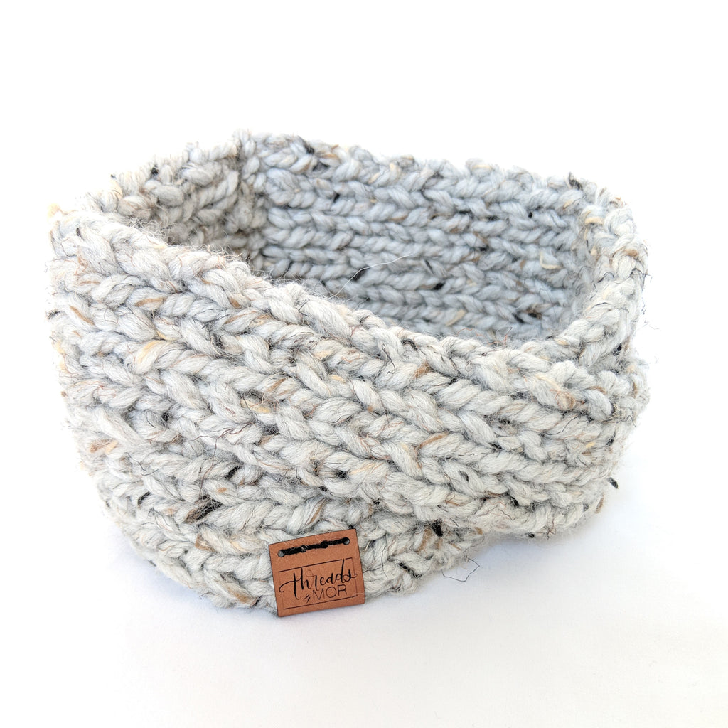 Gray marble twist knit headband and ear warmer