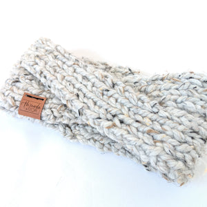 Gray marble twist knit headband and ear warmer