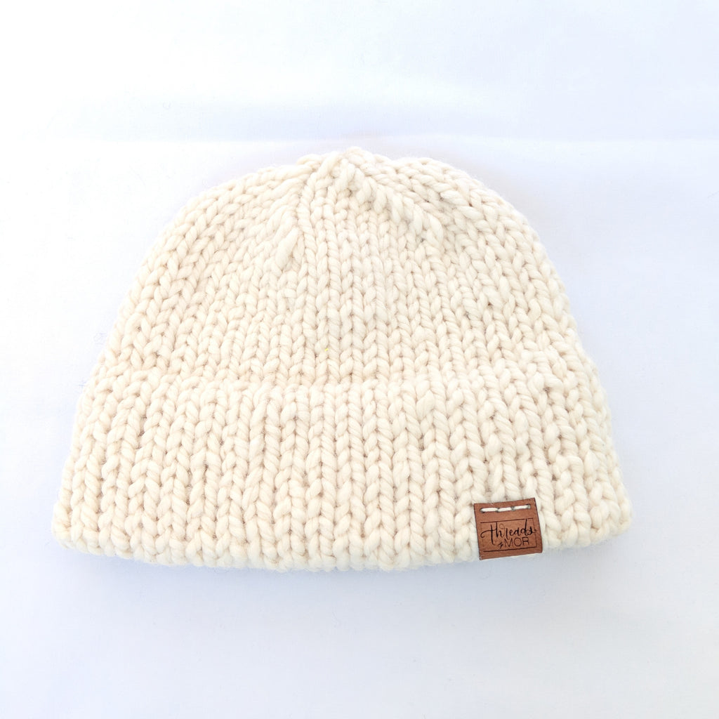 Cream double brim knit hat