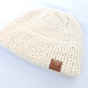 Cream double brim knit hat