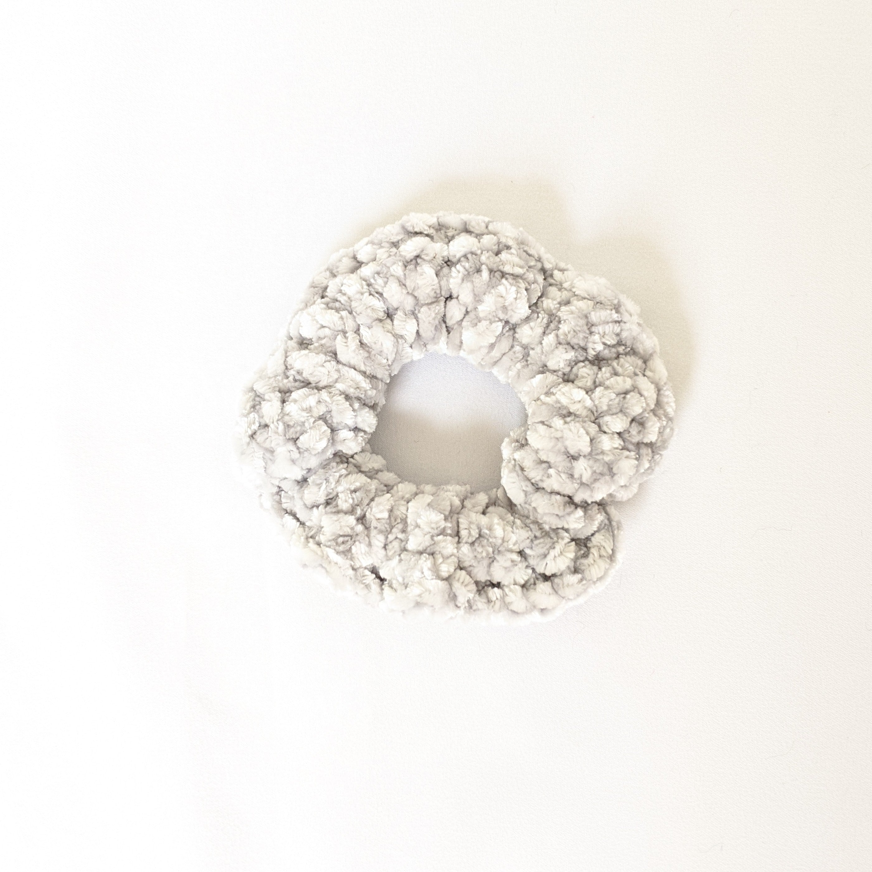 Silver Velvet Crochet Scrunchie