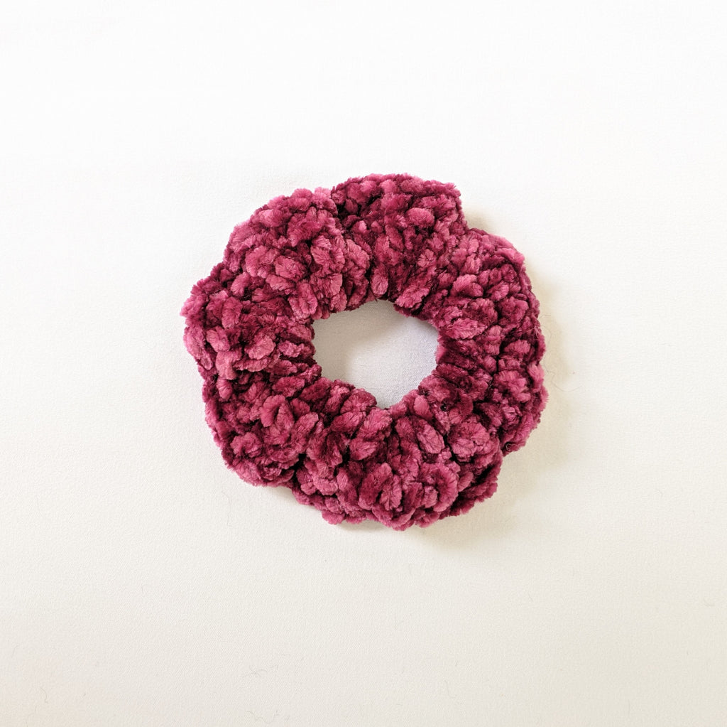 Magenta Velvet Crochet Scrunchie
