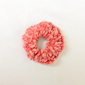 Coral Velvet Crochet Scrunchie