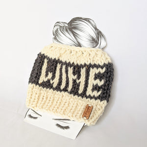 Graphite WINE Knit Bun Hat