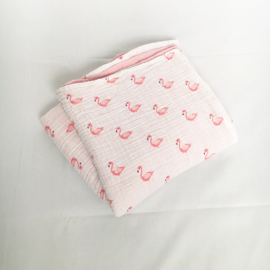 Double layer Flamingo Muslin Blanket