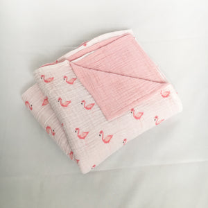 Double layer Flamingo Muslin Blanket