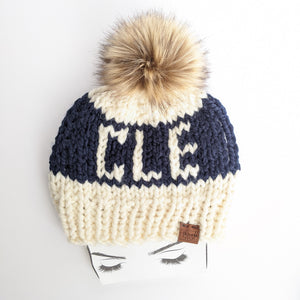 CLE Knit Beanie Hat with Faux Fur Pom
