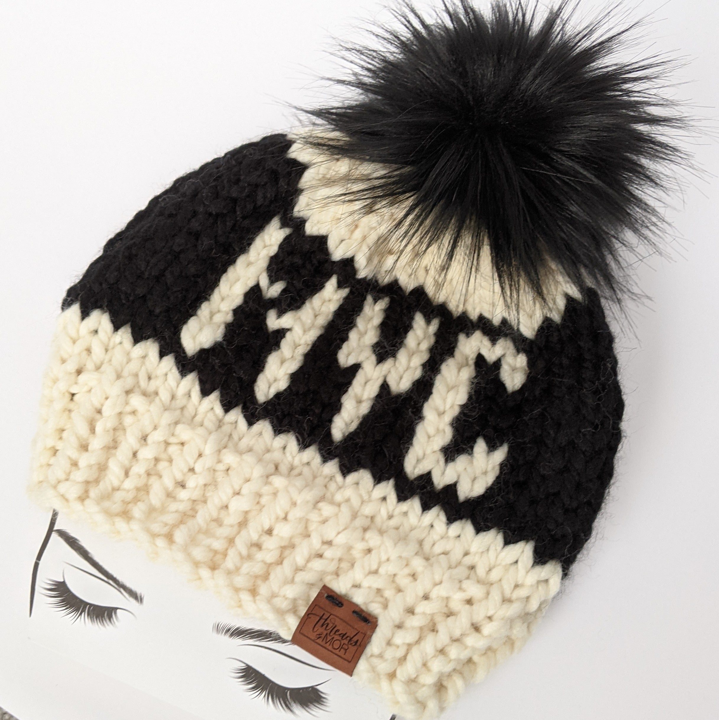 NYC Knit Beanie Hat with Faux Fur Pom Pom