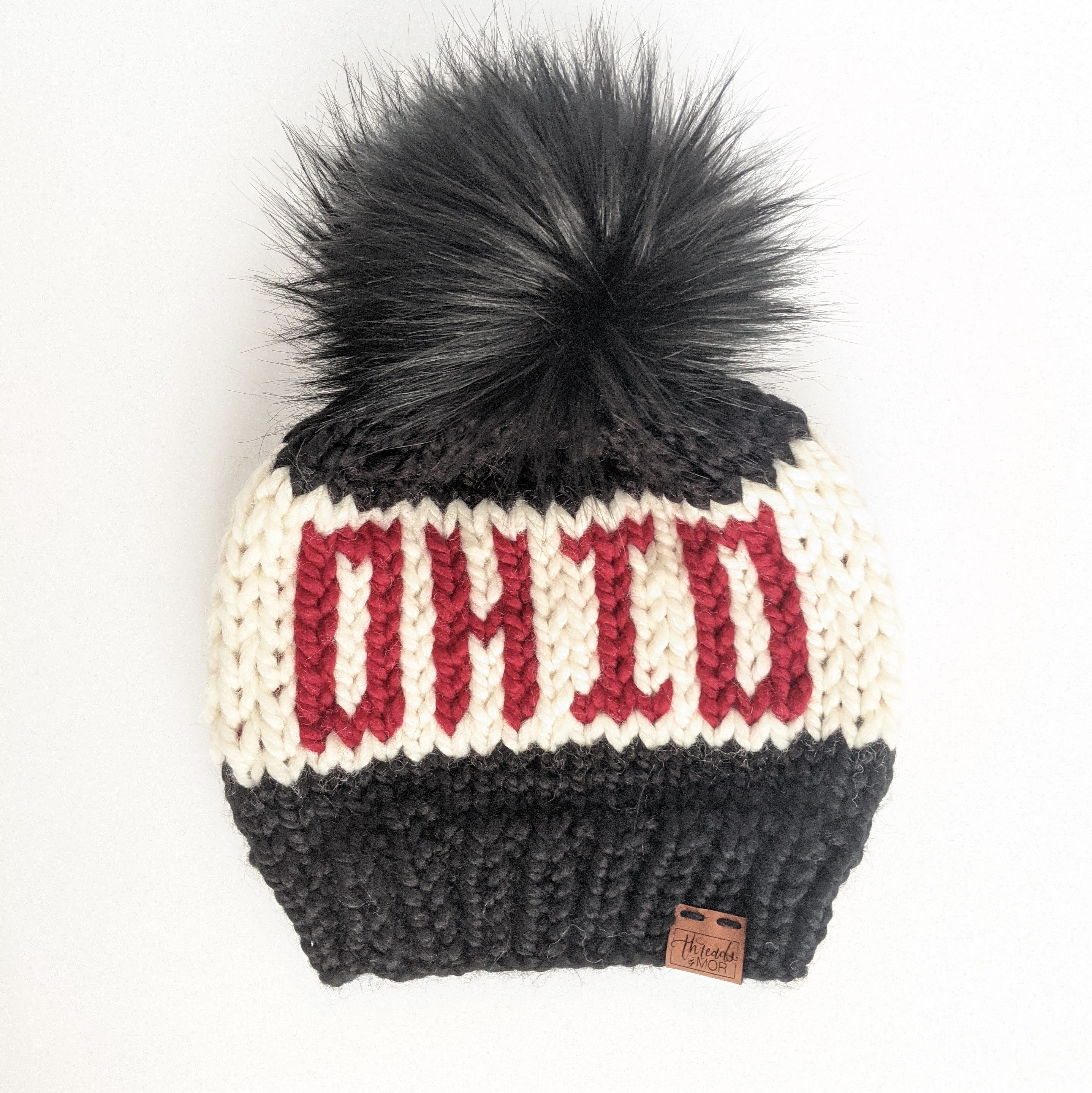 OHIO STATE Script Knit Hat w/ faux fur pom pom