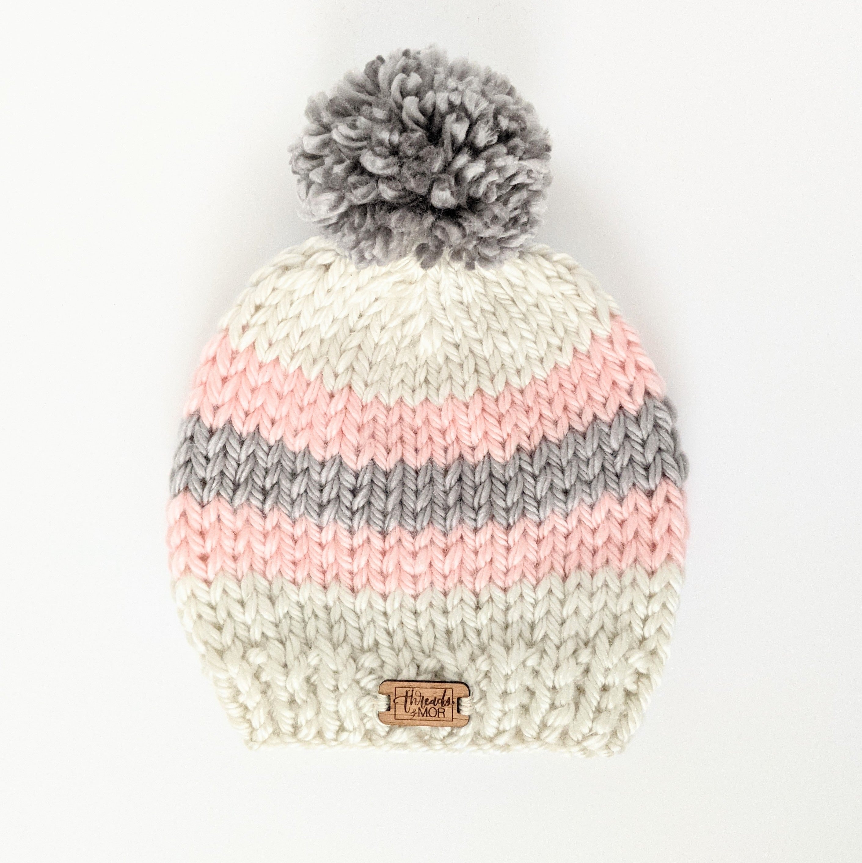 Toddler Pink and Gray Stripe Knit Hat