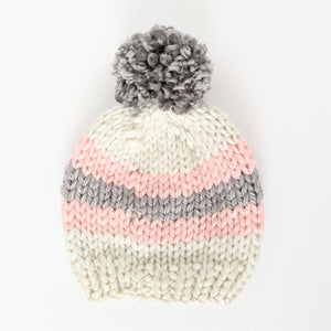 Toddler Pink and Gray Stripe Knit Hat