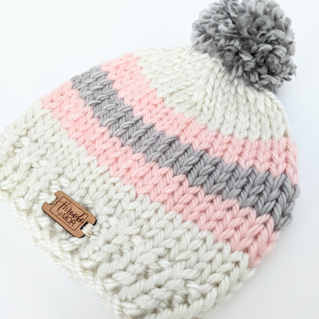 Toddler Pink and Gray Stripe Knit Hat