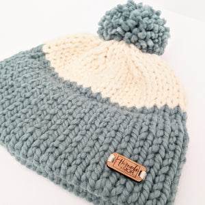 Youth Succulent and Cream double brim knit hat with pompom