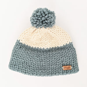 Youth Succulent and Cream double brim knit hat with pompom