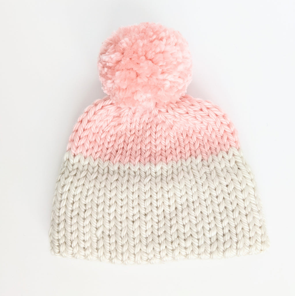 Pink and Cream Toddler double brim knit hat