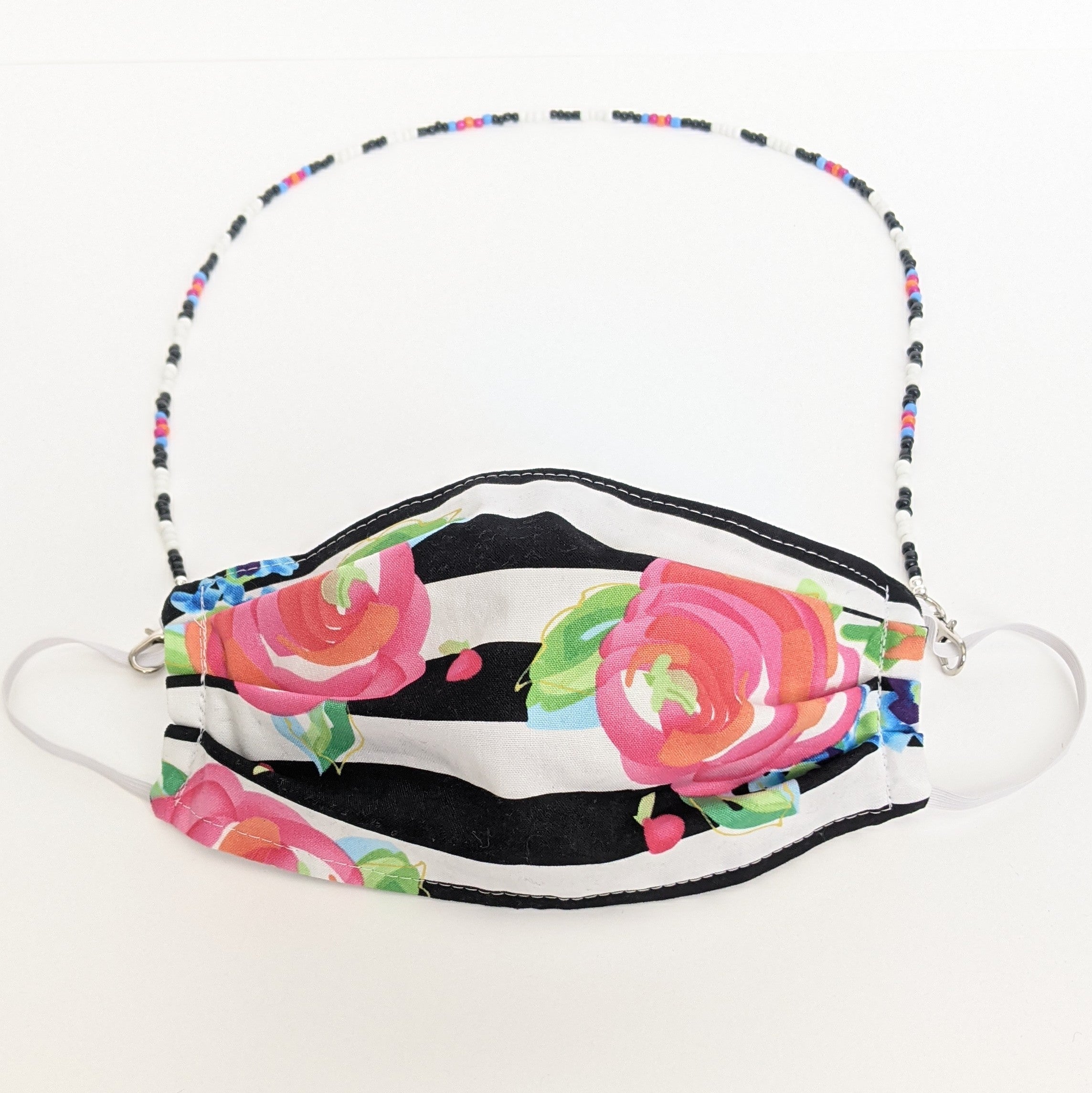 Stripes and Floral Face Mask + Mask Holder