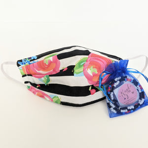 Stripes and Floral Face Mask + Mask Holder