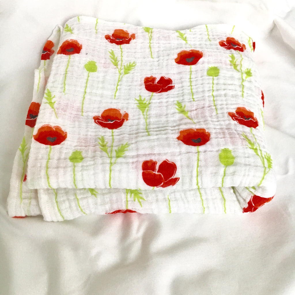 Red Poppy Muslin Blanket