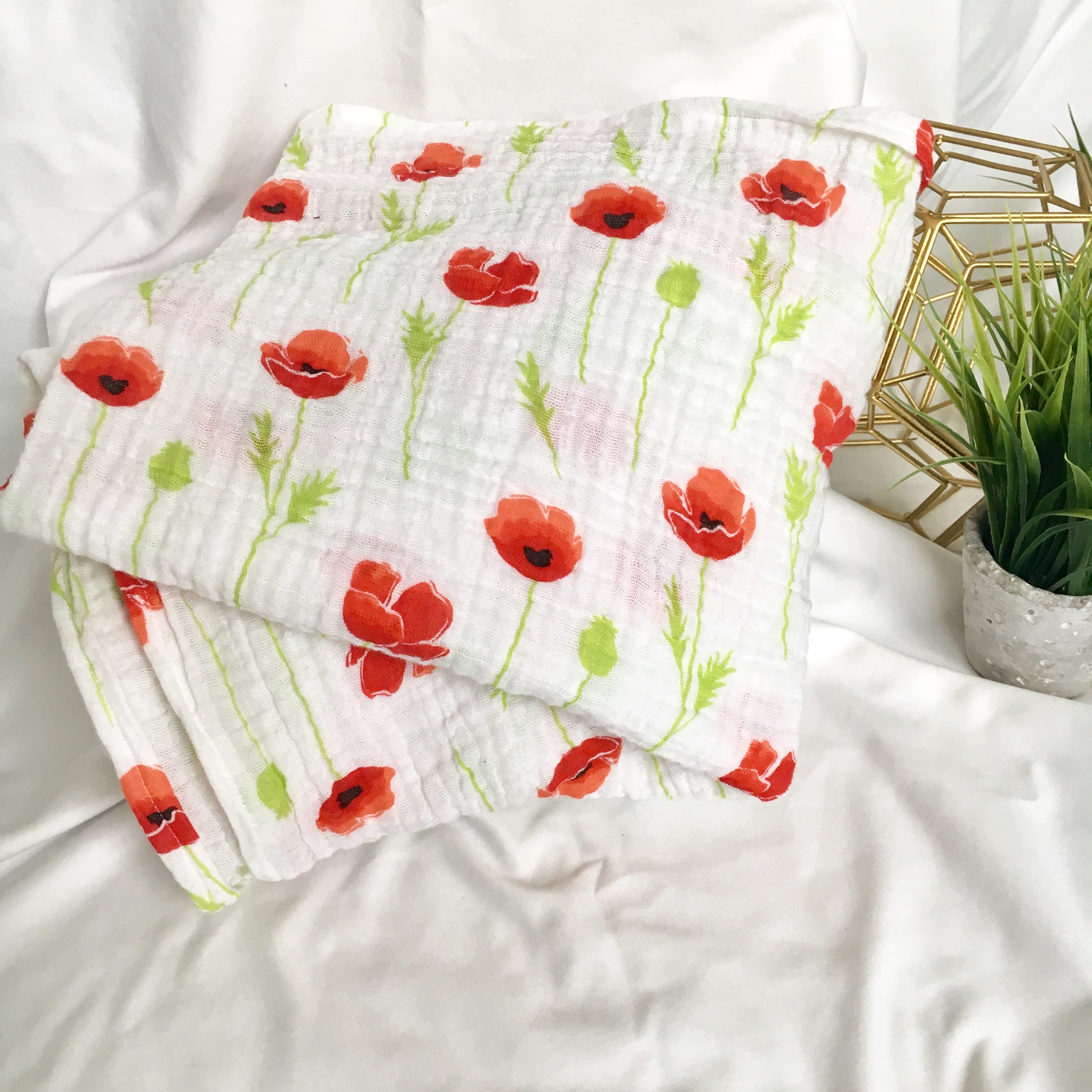 Red Poppy Muslin Blanket