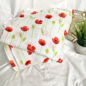 Red Poppy Muslin Blanket
