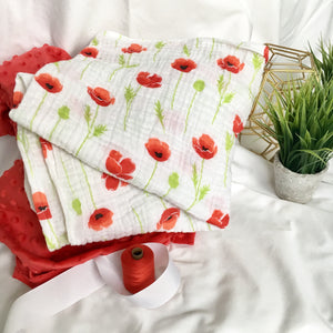 Red Poppy Muslin Blanket